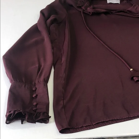 Women's Ruffle-Neck Long Sleeve Blouse – Women’s M – Rich Burgundy - Picture 10 of 13
